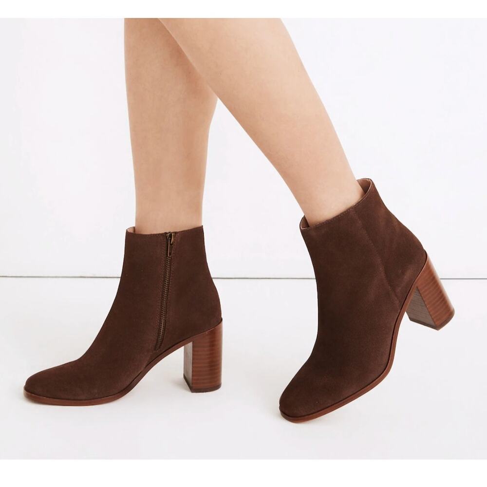 Madewell The Greer Boot Leather Suede Booties 7 Deep Brown